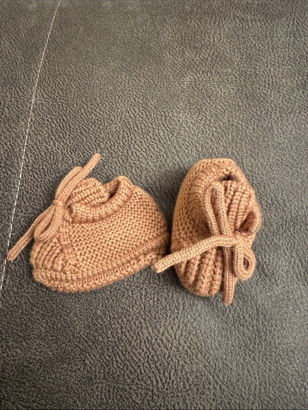 Handmade Knit Baby Booties and Hat Set in Brown